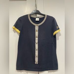 Chanel 2008 Navy Short Sleeve Cotton/Cashmere Shirt Size 38